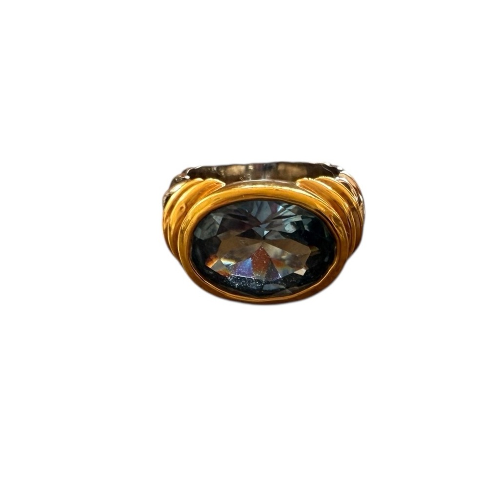 Gold-Tone and Silver-Tone Ring with Blue Stone Size 5 - Picture 2 of 12